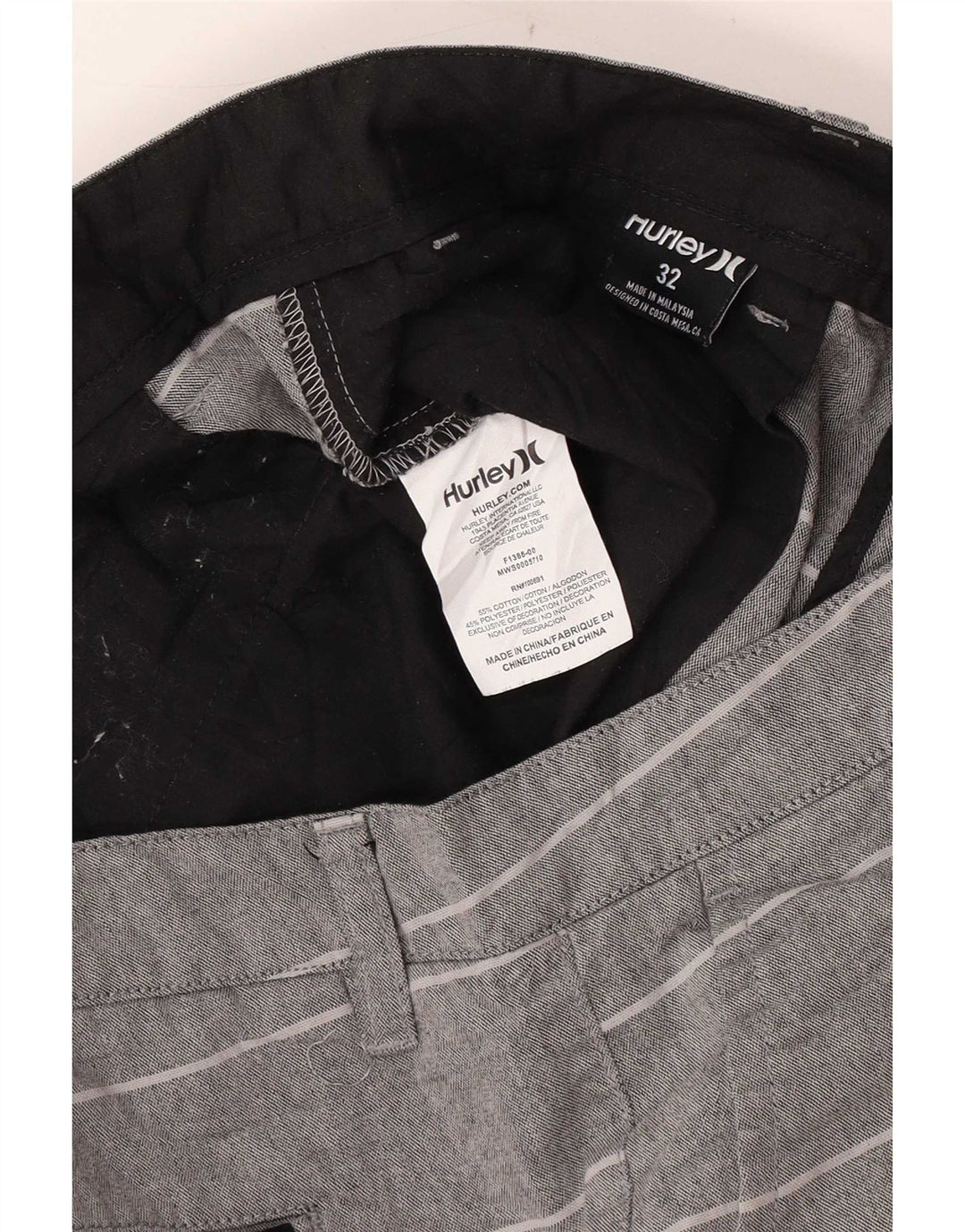 Hurley Short Chino Homme W32 Coton Rayé Gris Moyen