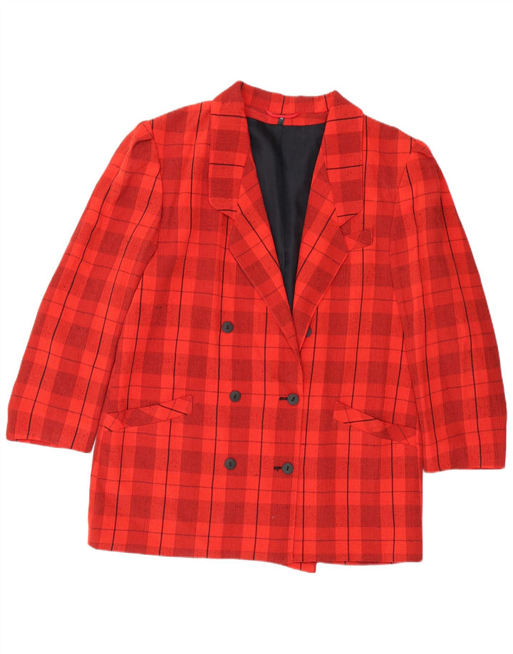 vintage Femme Double Breasted Blazer Veste EU 44 XL Rouge Check Viscose