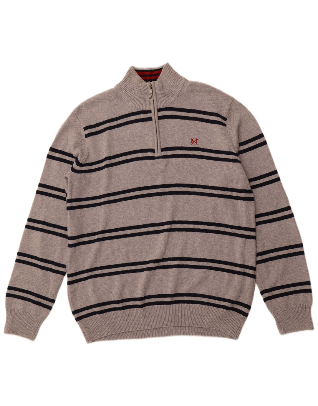 CREW CLOTHING Pull à col zippé pour homme 2XL en coton rayé gris