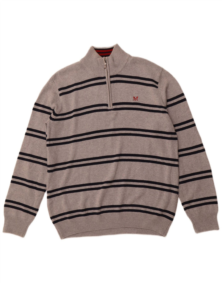 CREW CLOTHING Pull à col zippé pour homme 2XL en coton rayé gris