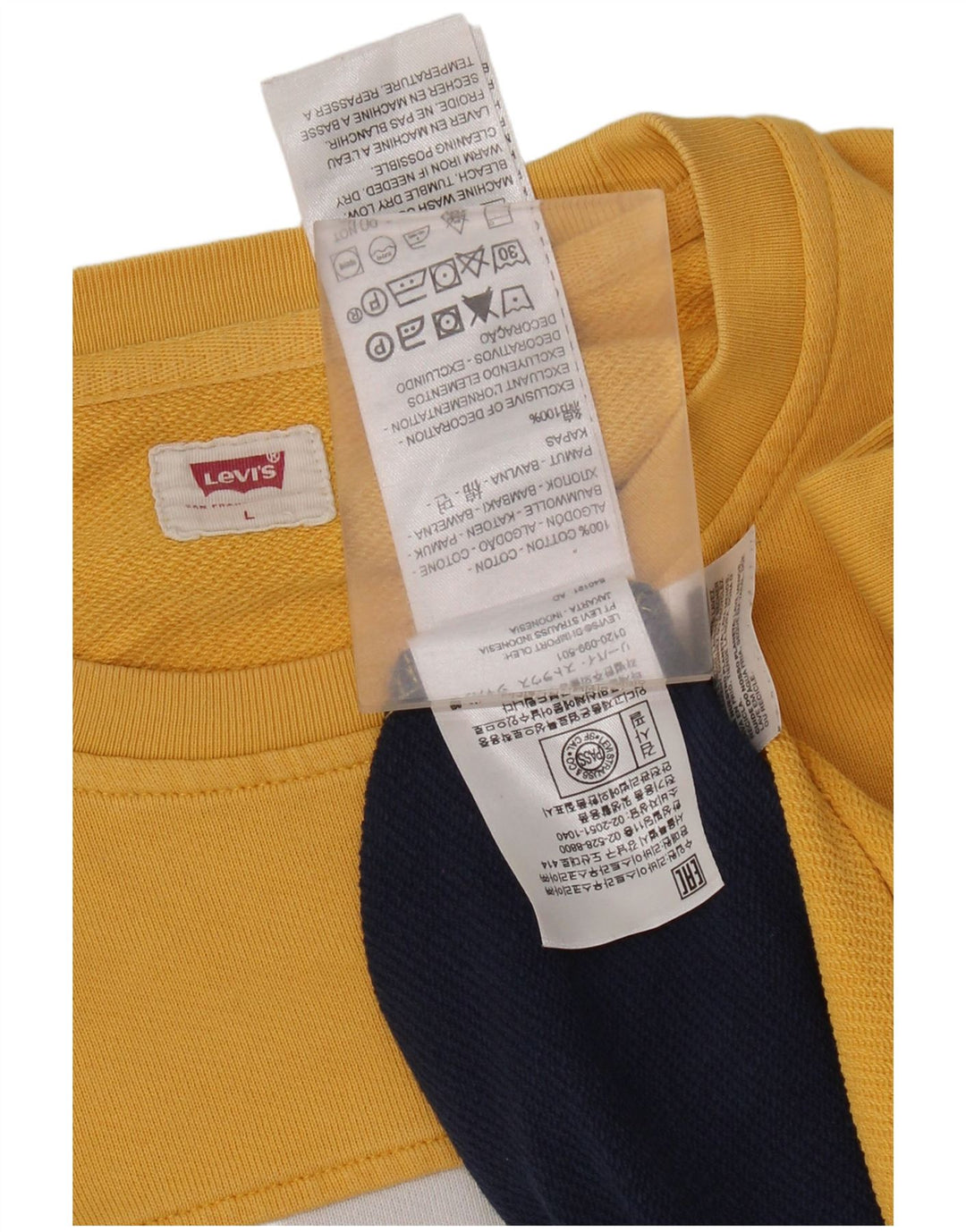 Levi's Graphic Sweatshirt Jumper Large Homme Jaune Colorblock Coton