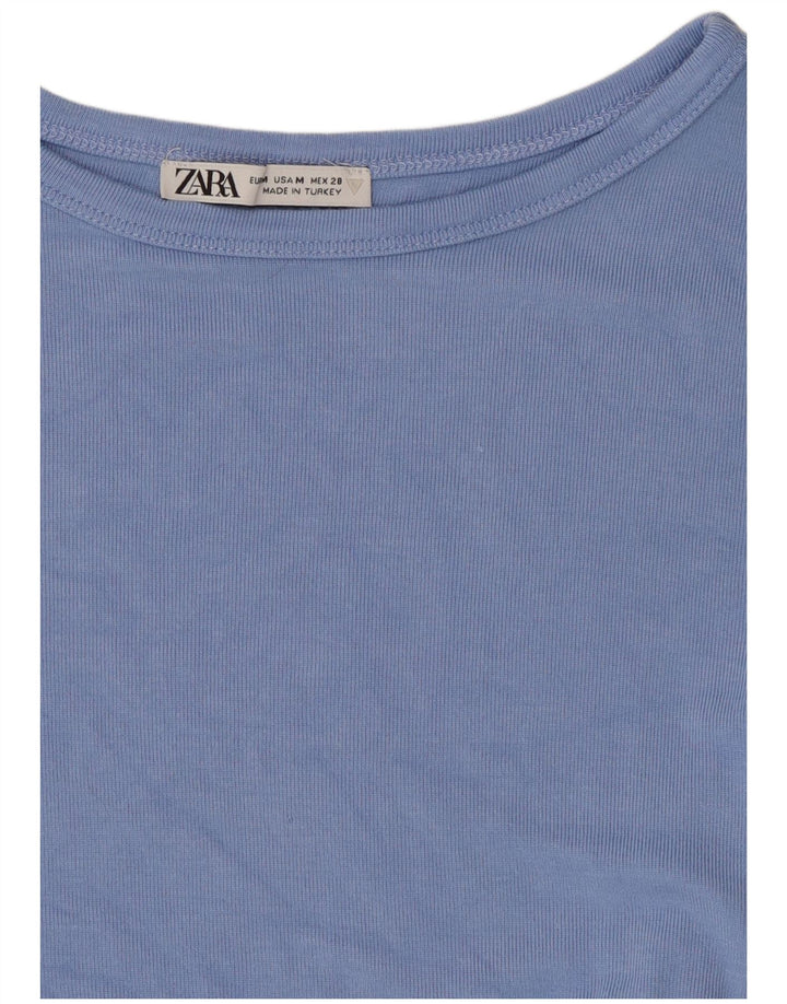 Zara Womens Crop T-Shirt Top UK 12 Bleu Moyen