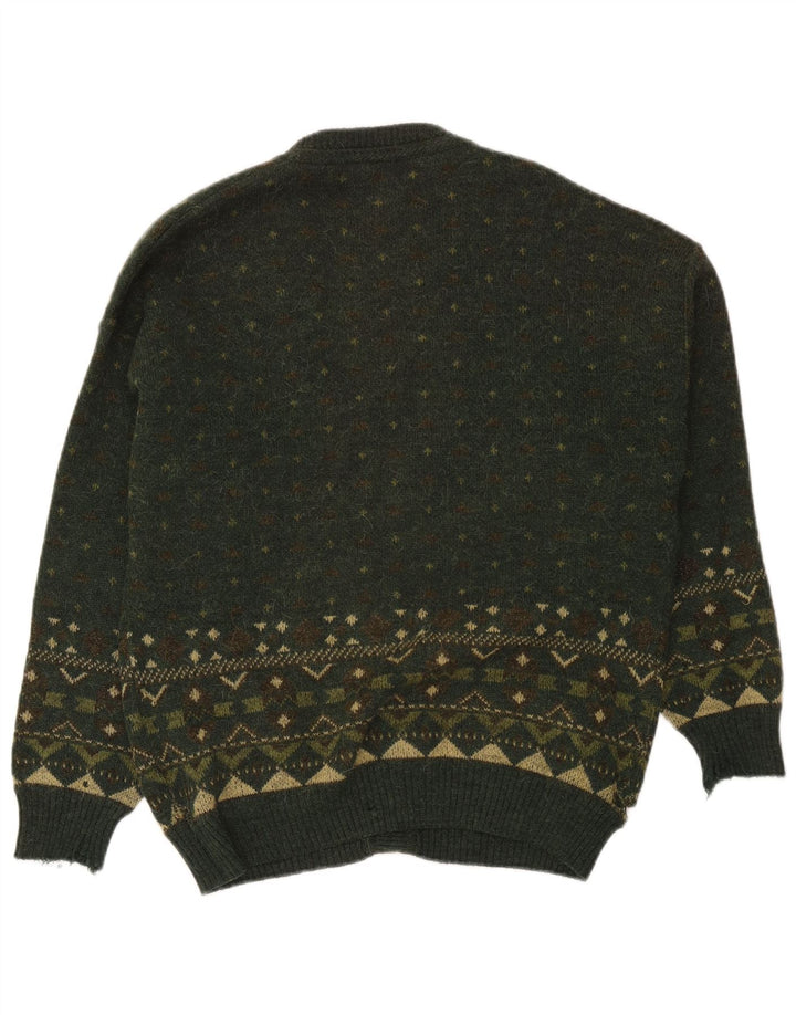 vintage Mens Cardigan Pull Grand Vert Fair Isle