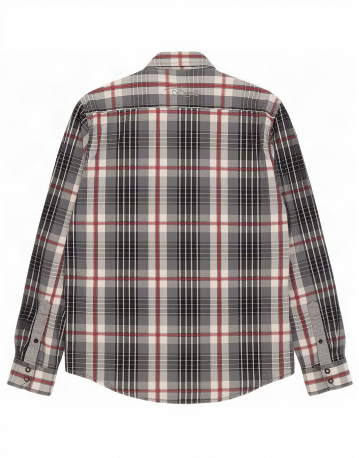 Desigual Chemise Graphique Grand Carreau Gris Coton Homme