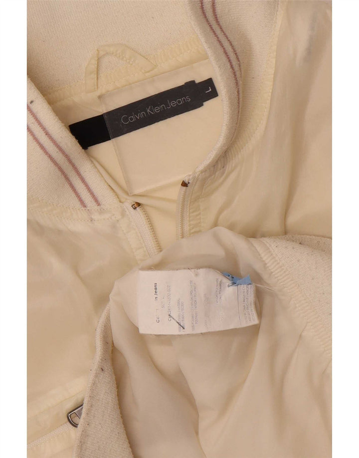Calvin Klein Jeans Veste Bomber Femme UK 16 Large Off White Polyamide
