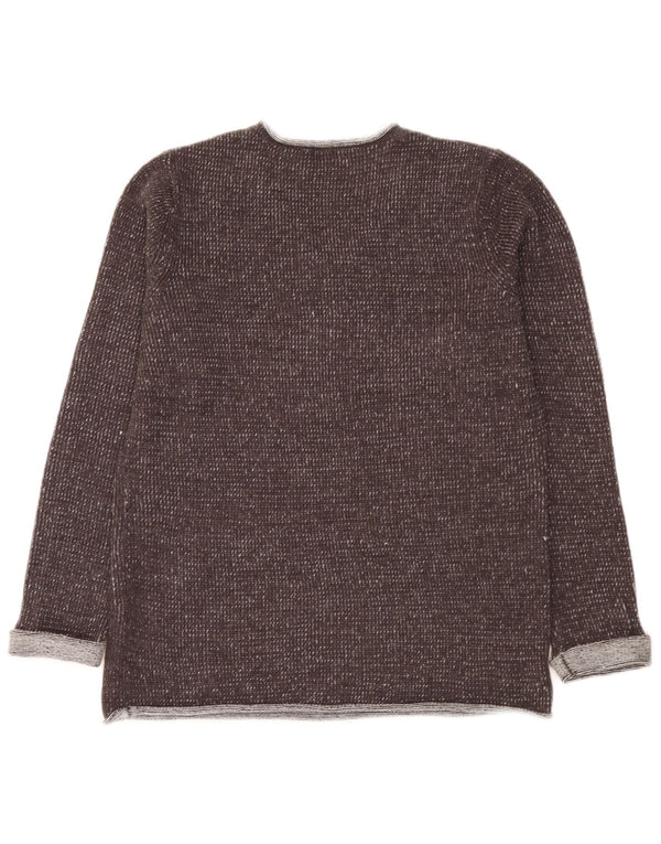 vintage Femme V-Col Jumper Pull UK 16 Grand Gris Moucheté Polyacrylique