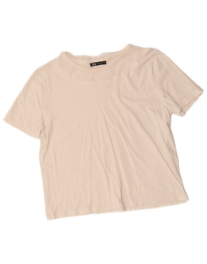 Zara Womens Crop T-Shirt Top UK 12 Moyen Blanc