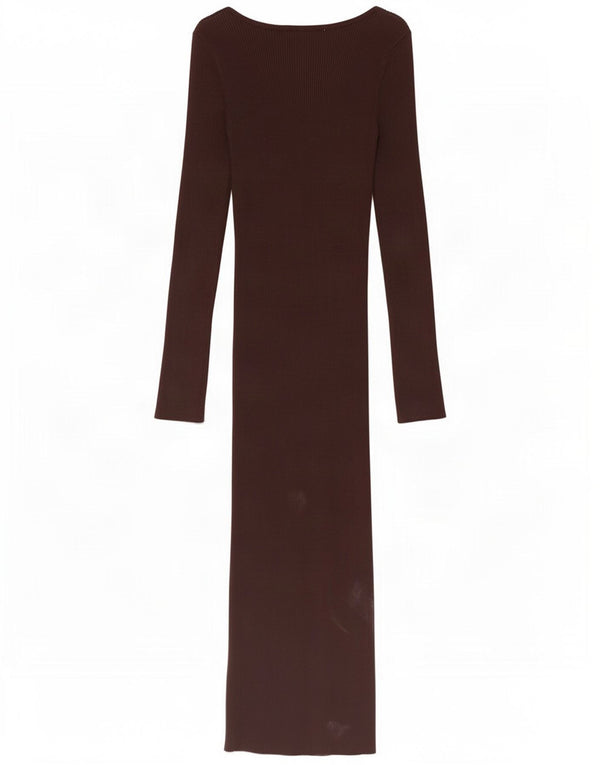 Zara Robe moulante à manches longues pour femme UK 8 Petite Viscose Marron