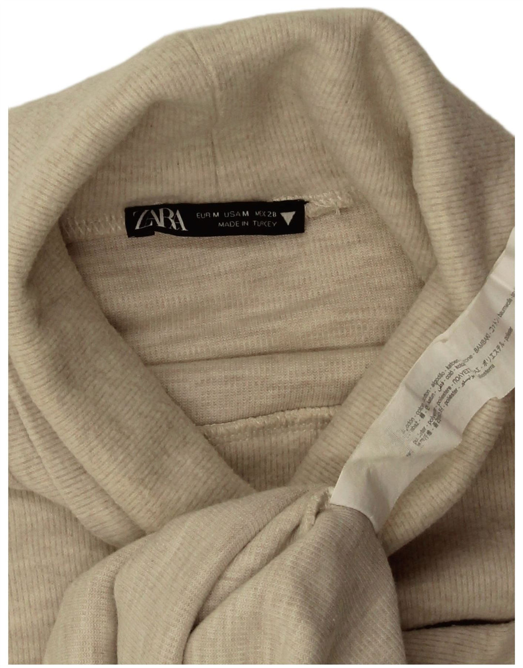 Zara Femme Débardeur Col Roulé UK 12 Coton Beige Moyen