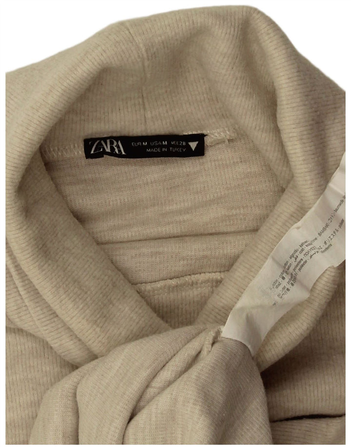 Zara Femme Débardeur Col Roulé UK 12 Coton Beige Moyen