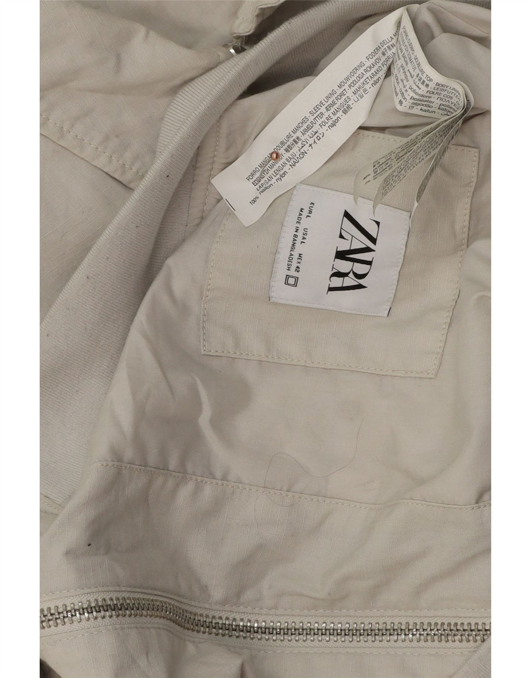 Zara Veste Bomber Homme UK 40 Large Nylon Blanc