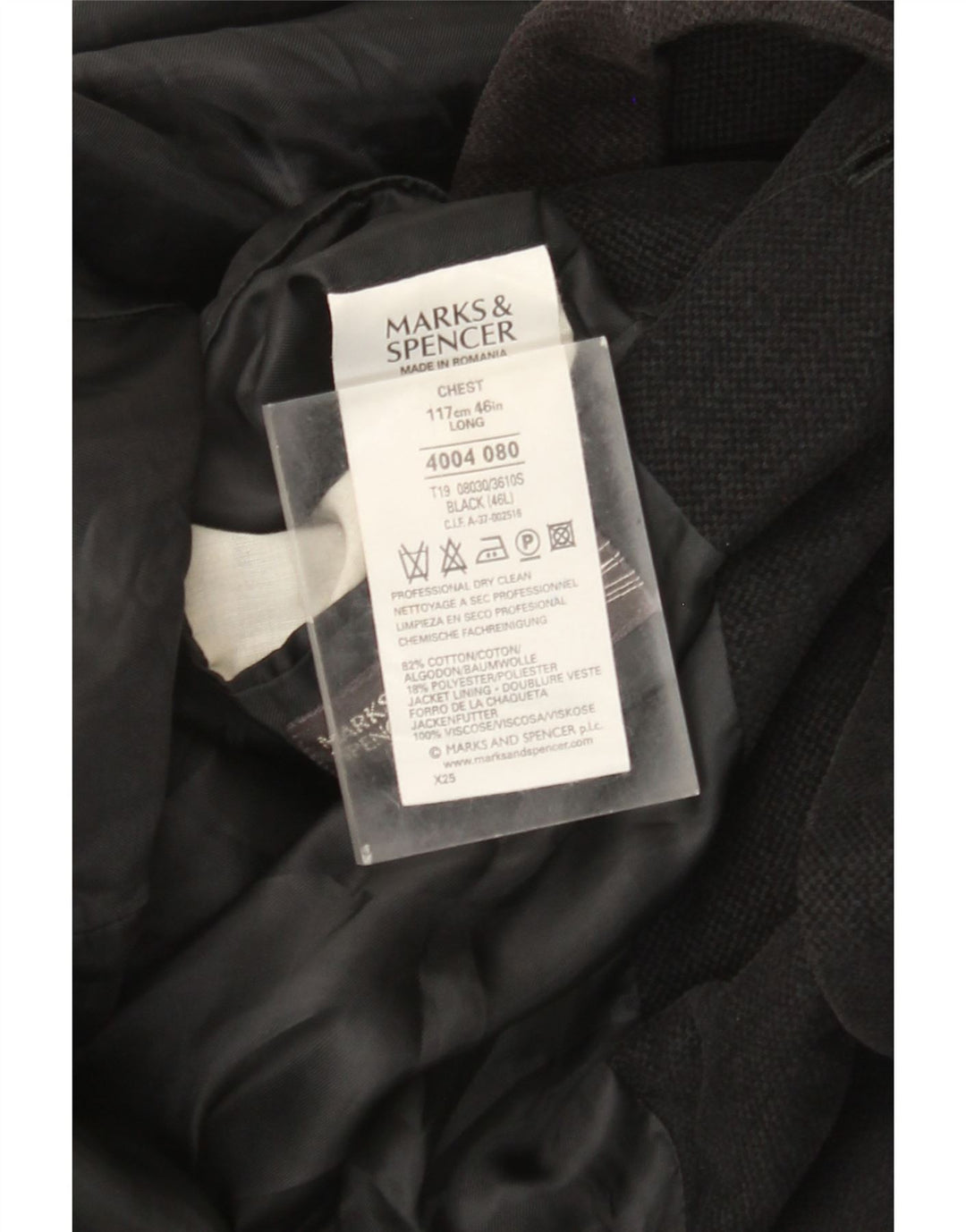 Marks & Spencer Veste Blazer 3 Boutons Homme UK 46 XL Coton Noir