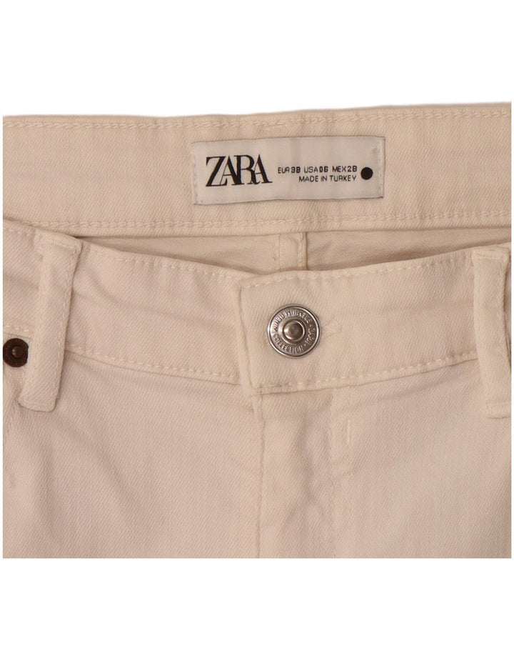 ZARA Femme Bermuda Denim Short EU 38 Small W28 Blanc Cassé