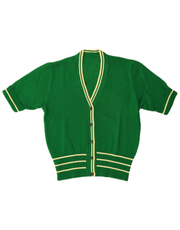 vintage Femme Manches Courtes Cardigan Pull IT 46 Grand Vert