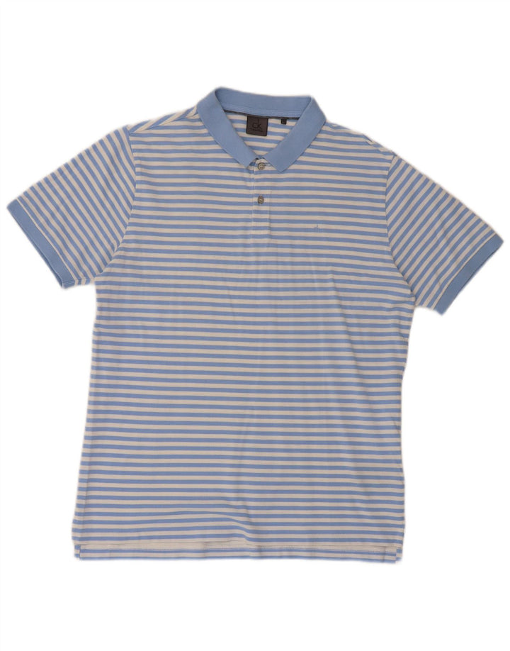 Calvin Klein Polo à manches courtes pour homme, coupe régulière, bleu moyen rayé