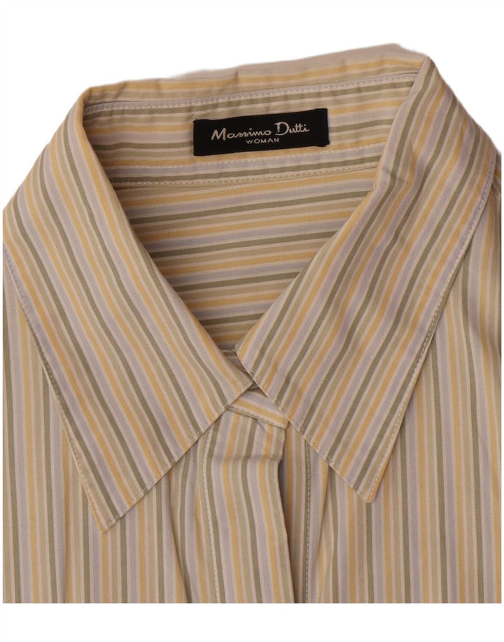 Massimo Dutti Chemise Femme UK 14 Soie Rayée Beige Moyen