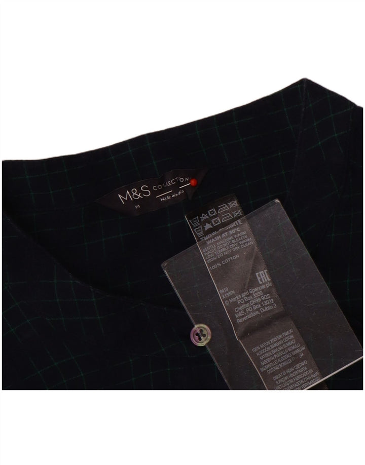 Marks & Spencer Chemise Femme UK 14 Grand Coton à Carreaux Bleu Marine