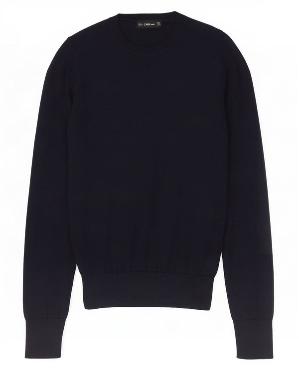 Zara Pull court à col rond pour femme UK 10 Petit Bleu marine Polyester