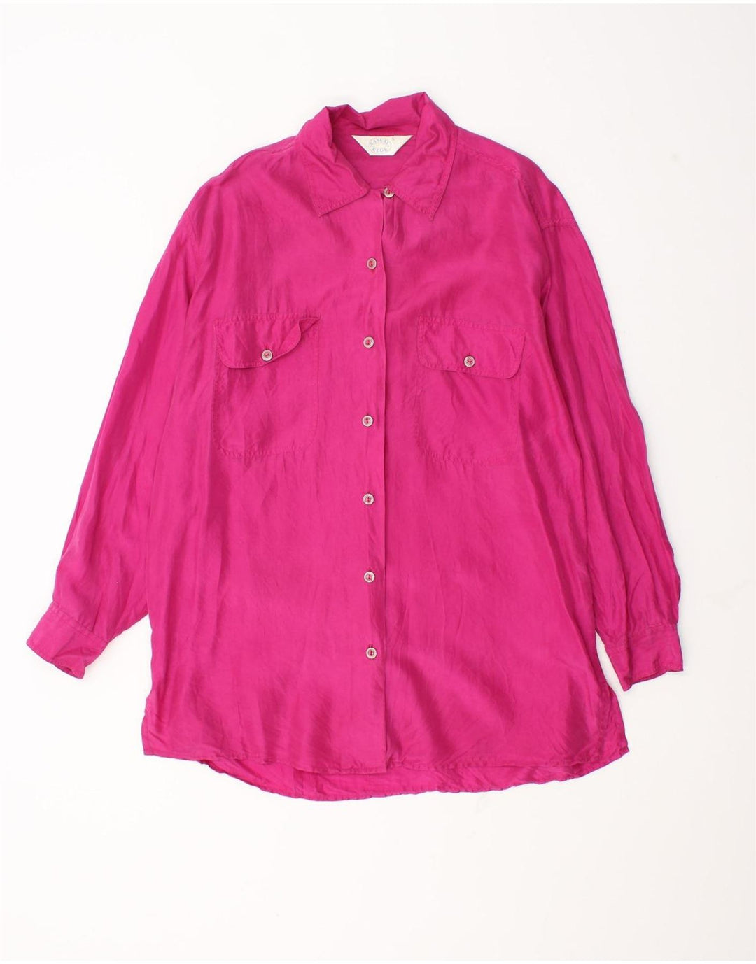vintage Femme Chemise surdimensionnée Blouse UK 10 Petite Soie Rose