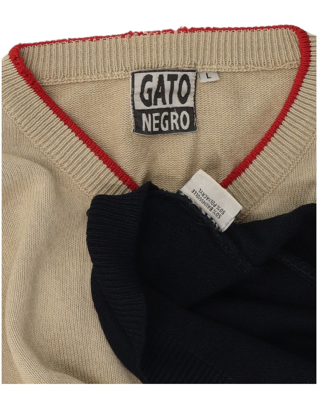 vintage Mens Jumper Sweater Grand Beige Colourblock Polyacrylique