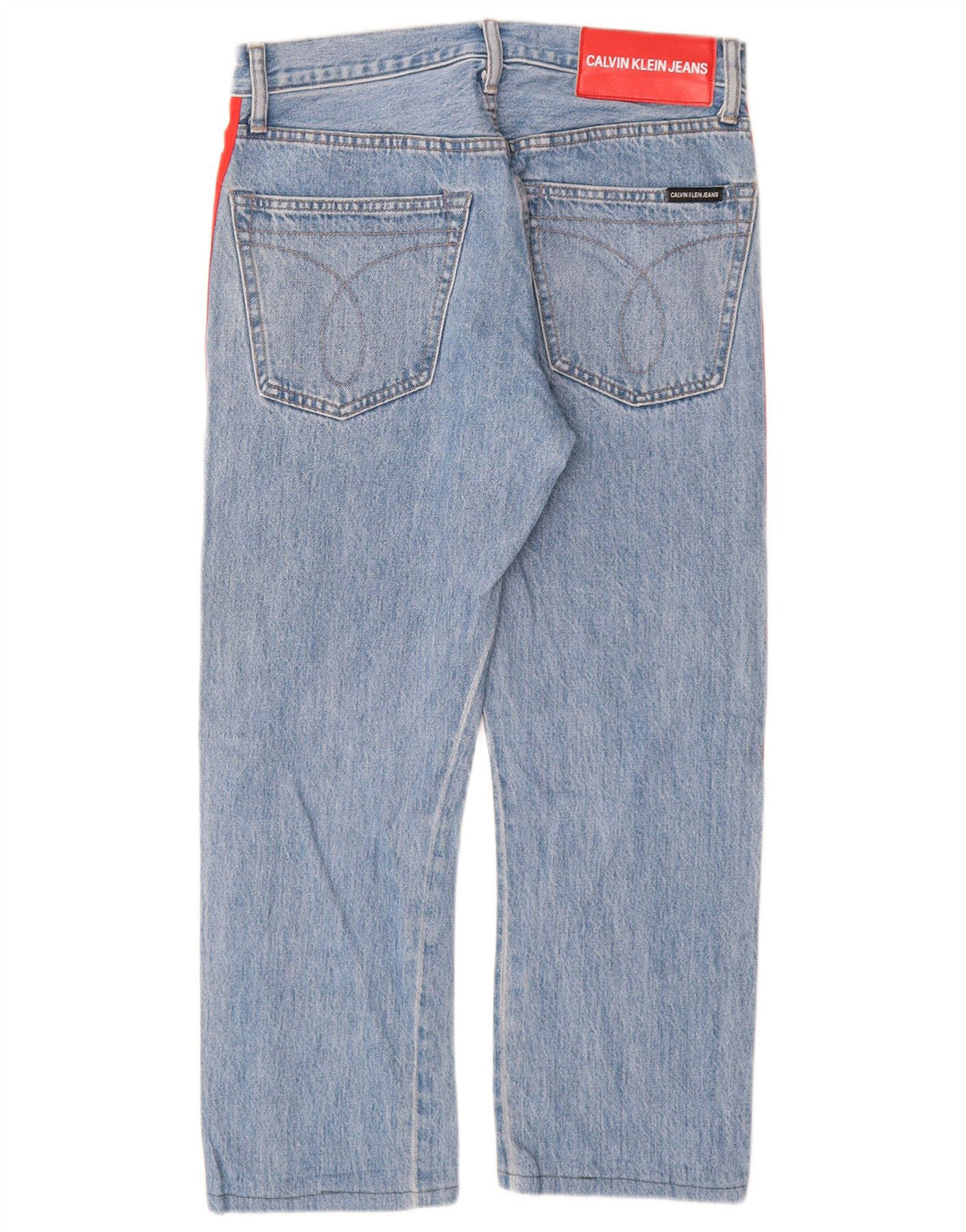 CALVIN KLEIN Jean droit graphique femme W29 L25 coton color block bleu