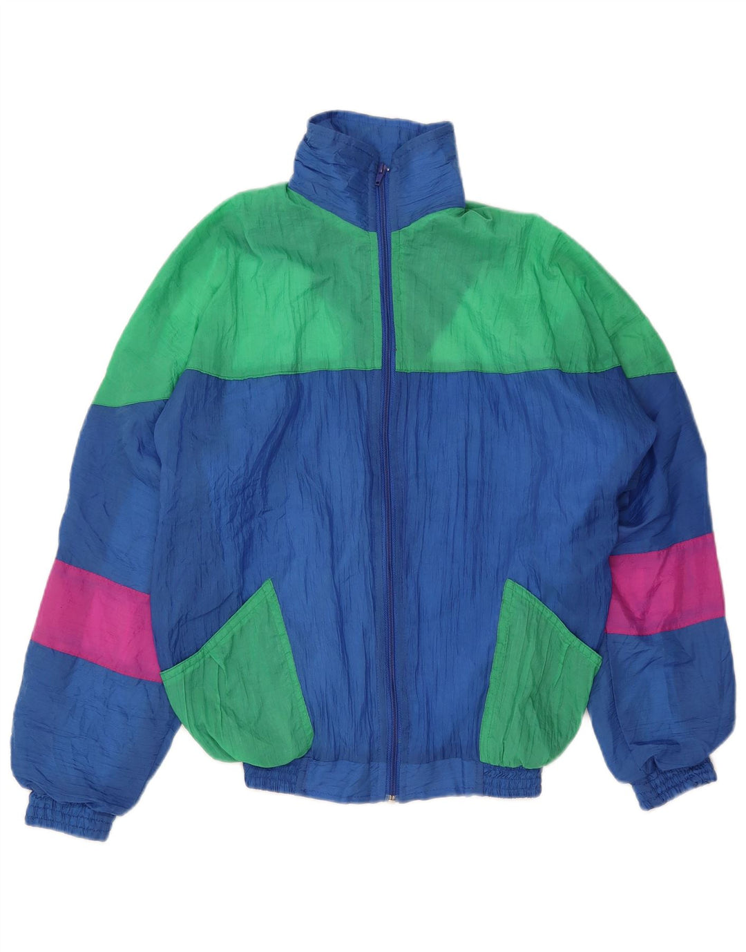 Vintage Mens Survêtement Top Veste Petit Bleu Colorblock Polyuréthane Rétro