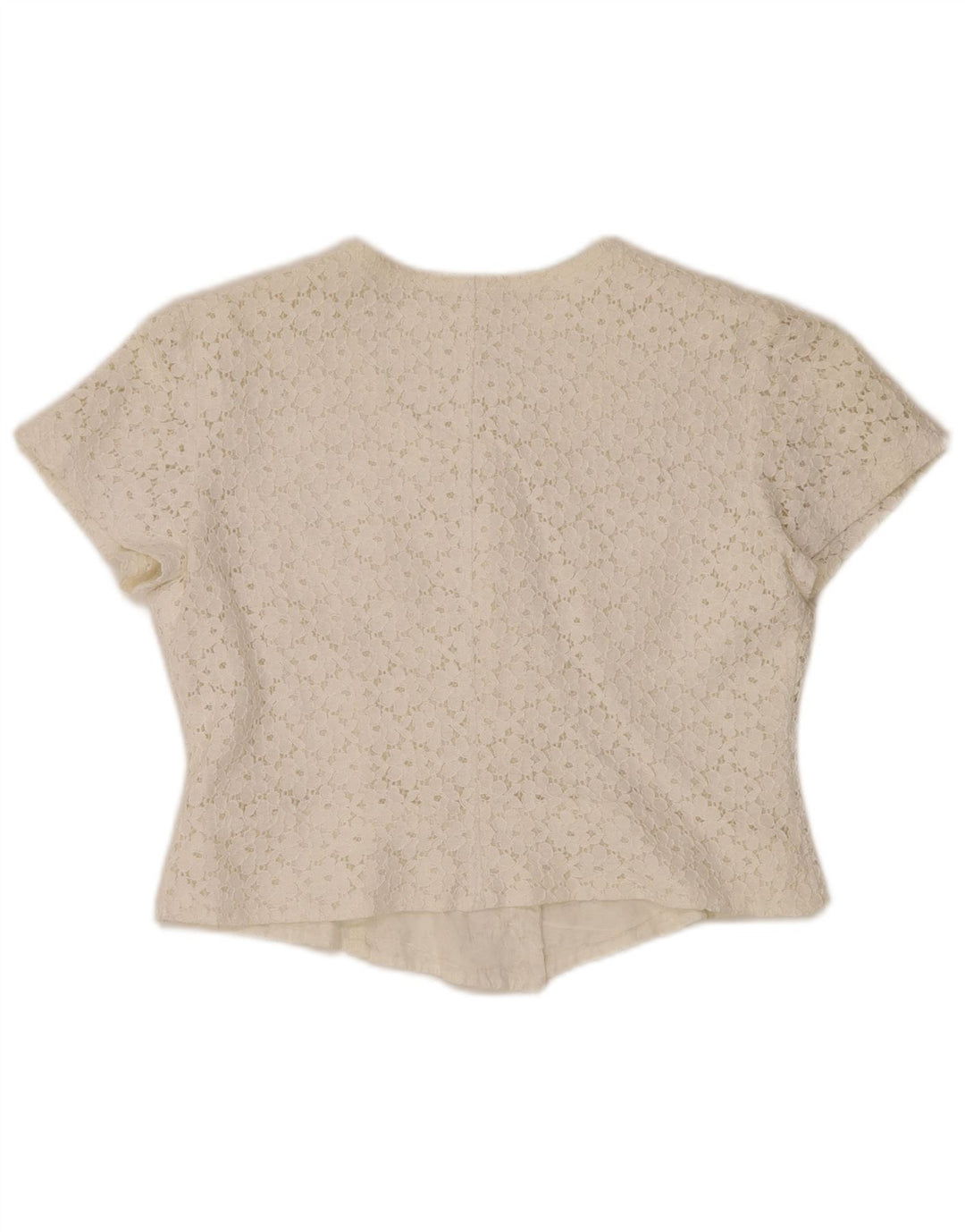VINTAGE Femme Crop Chemise À Manches Courtes Blouse IT 46 Grand Blanc Cassé Floral