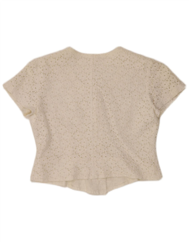 VINTAGE Femme Crop Chemise À Manches Courtes Blouse IT 46 Grand Blanc Cassé Floral