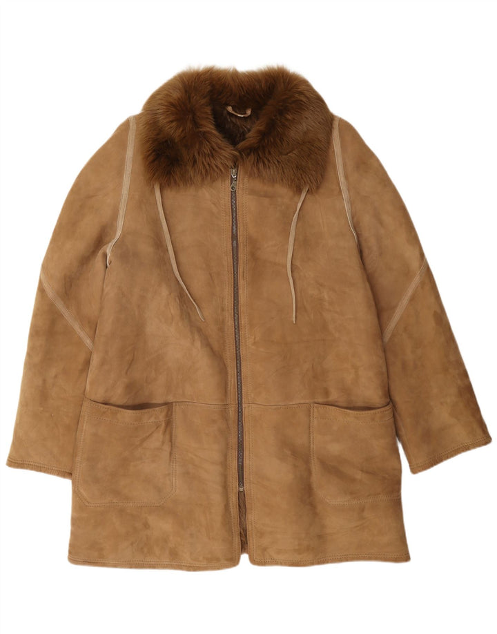 veste en peau de mouton vintage femme IT 48 XL Marron