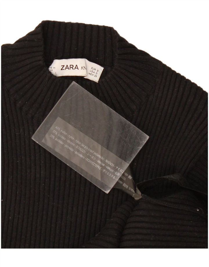 Zara Womens Knit Blouse Top UK 8 Petit Nylon Noir