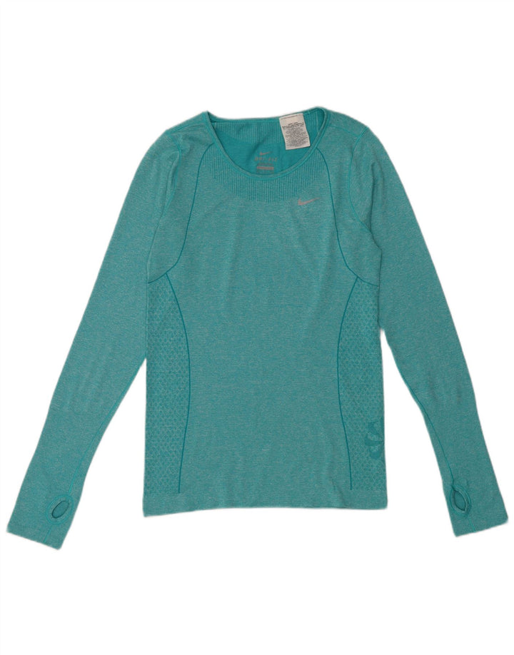 Nike Haut Dri Fit à manches longues pour femme UK 10 Petit vert moucheté en polyester