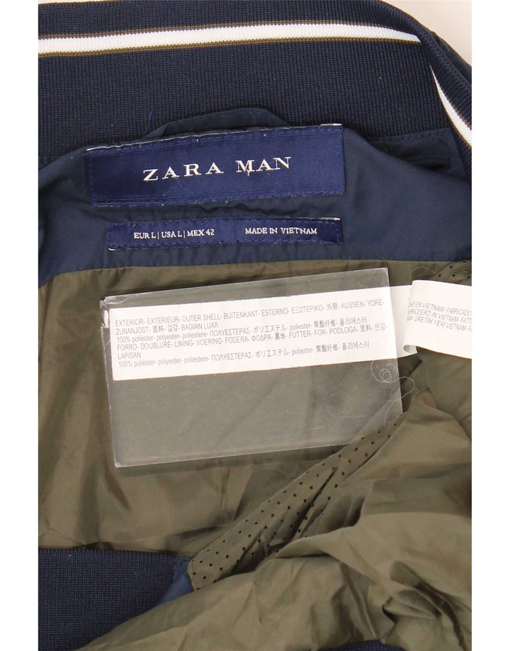 Zara Veste Bomber Homme UK 40 Large Bleu Marine Polyester