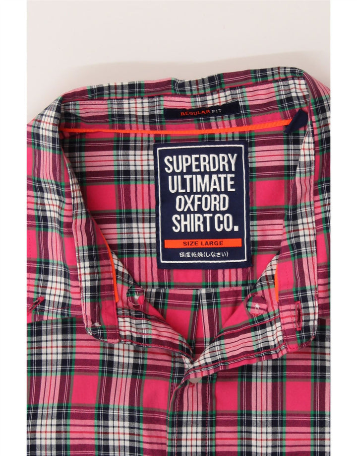 SUPERDRY Chemise Regular Fit en Flanelle pour Hommes en Coton à Carreaux Rose Large