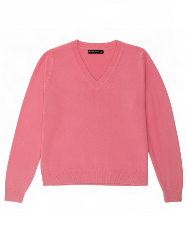 Marks & Spencer Pull col V pour femme UK 10 Petit Acrylique Rose