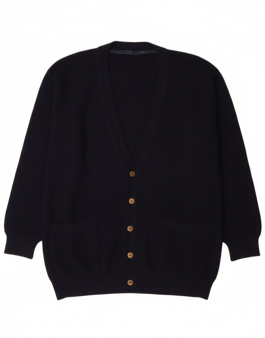 vintage Mens Cardigan Pull Grande Marine Bleu Nouvelle Laine