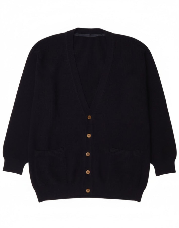 vintage Mens Cardigan Pull Grande Marine Bleu Nouvelle Laine