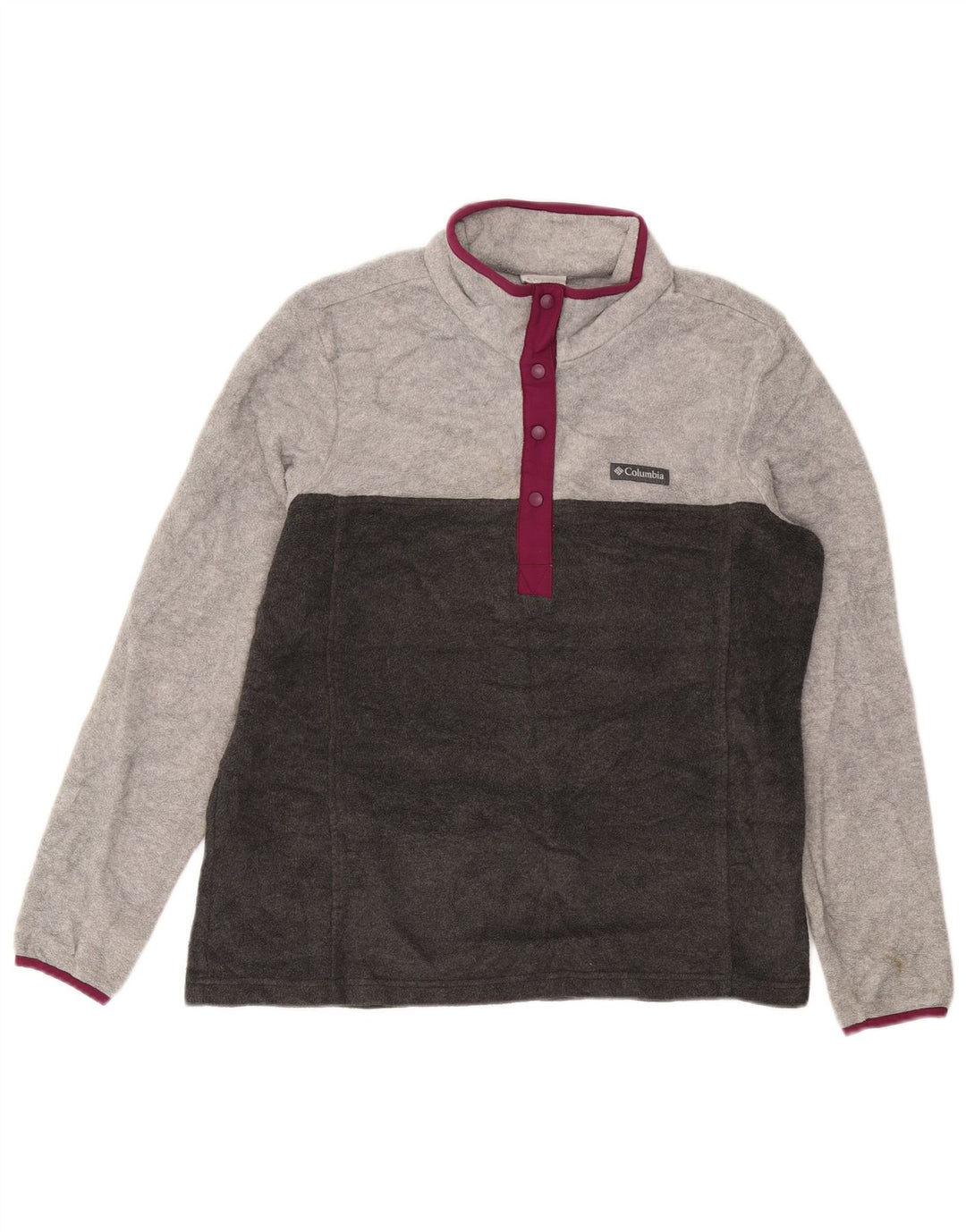 COLUMBIA Pull polaire à col boutonné pour femme UK 16 Large Gris Colorblock