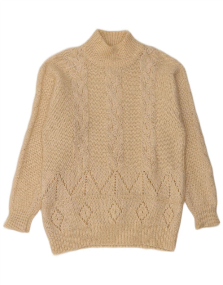 vintage Femmes Turtle Neck Jumper Pull UK 14 Moyen Blanc