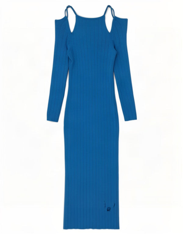 Zara Robe longue à manches longues pour femme UK 12 Bleu moyen Viscose