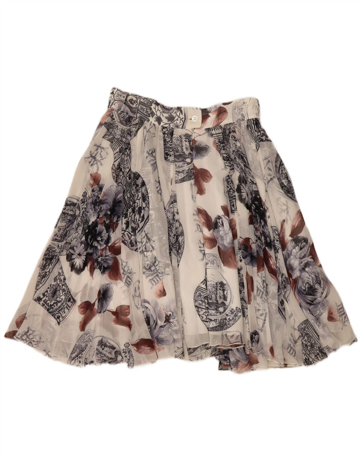 Sportmax Mini jupe évasée à motif abstrait pour femme UK 14 Medium W28 Blanc