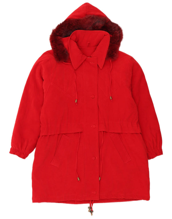 Veste Parka surdimensionnée à capuche femme vintage UK 18 XL Polyester rouge
