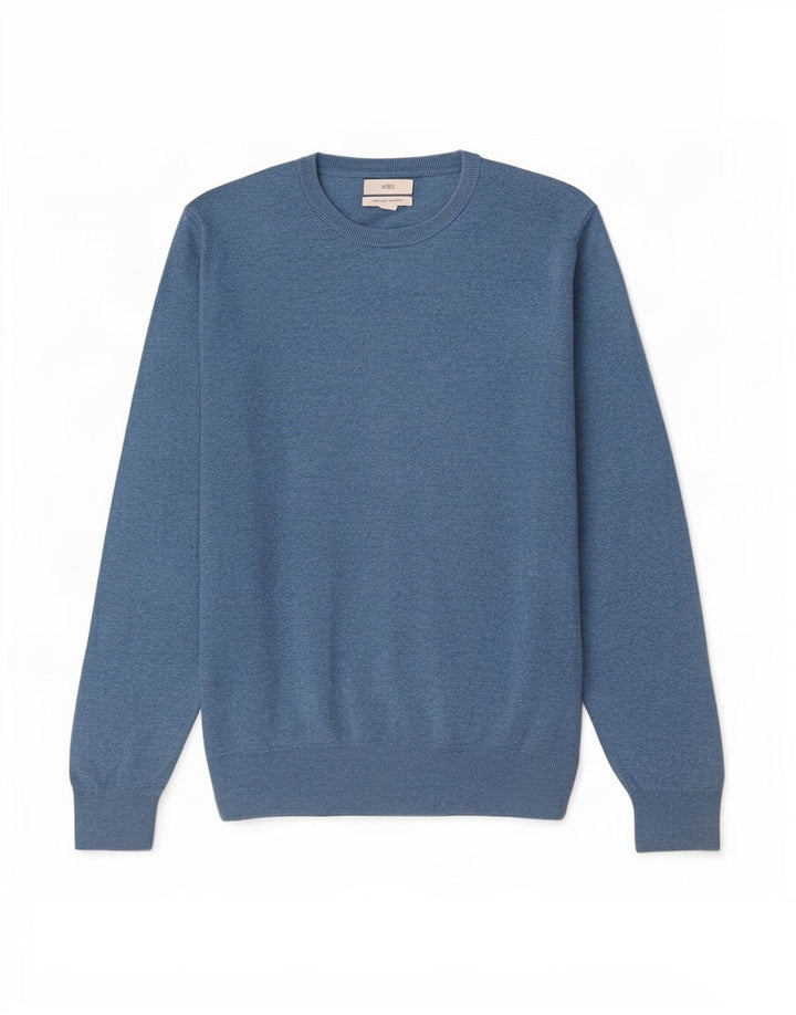 Marks & Spencer Pull à col rond pour homme en coton bleu Taille L