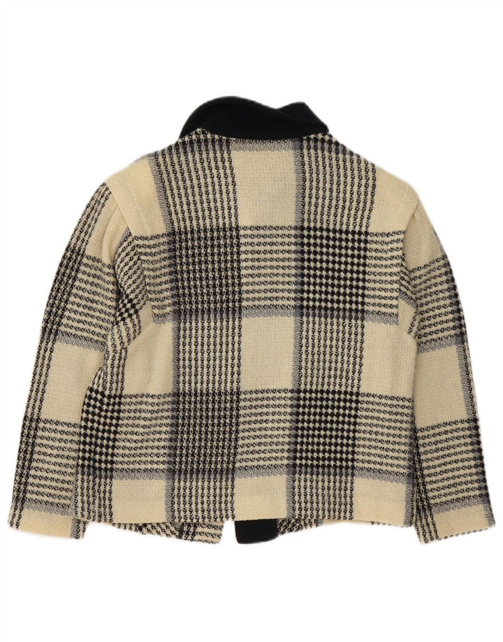 vintage Femmes 3 Bouton Blazer Veste UK 10 Petit Off White Plaid