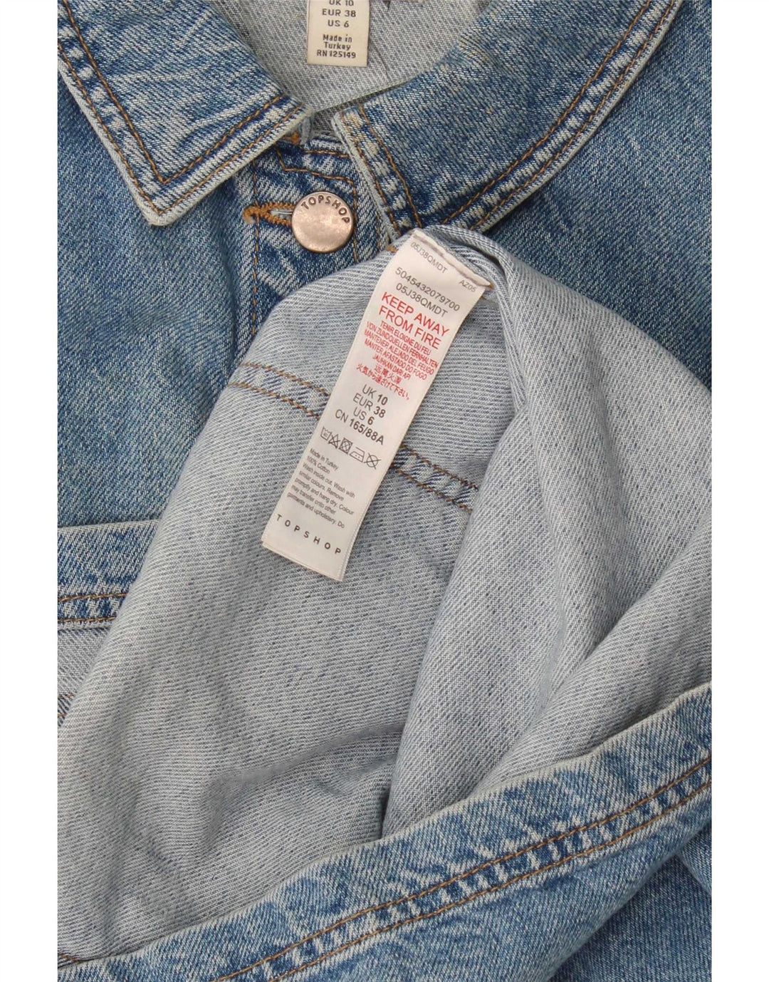 Topshop Veste en jean surdimensionnée pour femme UK 10 Petit coton bleu