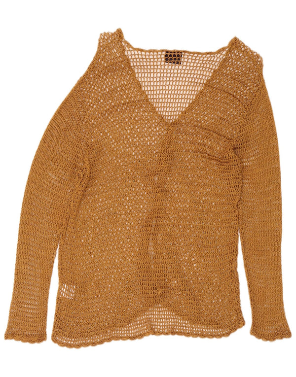 vintage Femmes Crochet Cardigan Pull UK 14 Grande Rayonne Beige