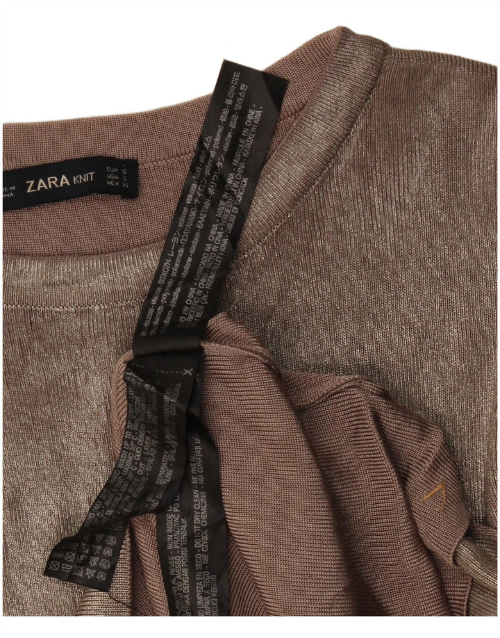 Zara Femme Chemisier Top UK 10 Small Beige Viscose