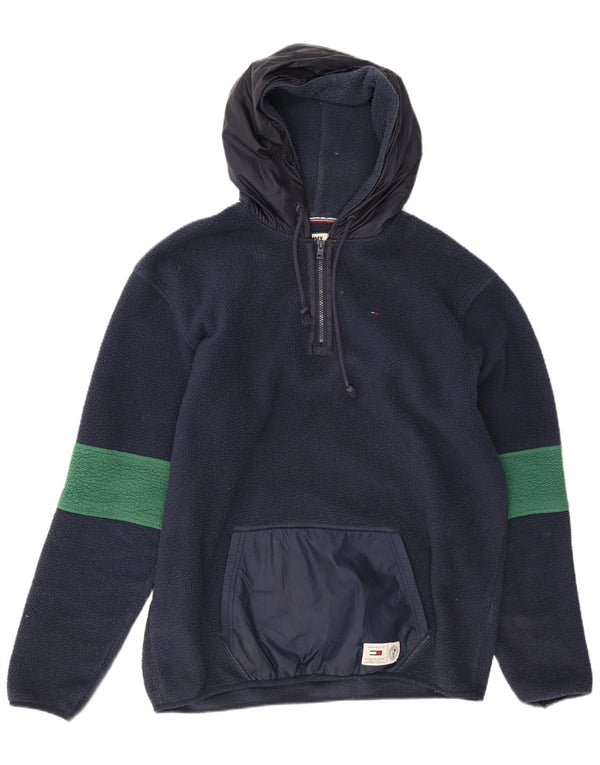 Tommy Hilfiger Pull polaire à capuche pour homme Large Bleu marine Colourblock