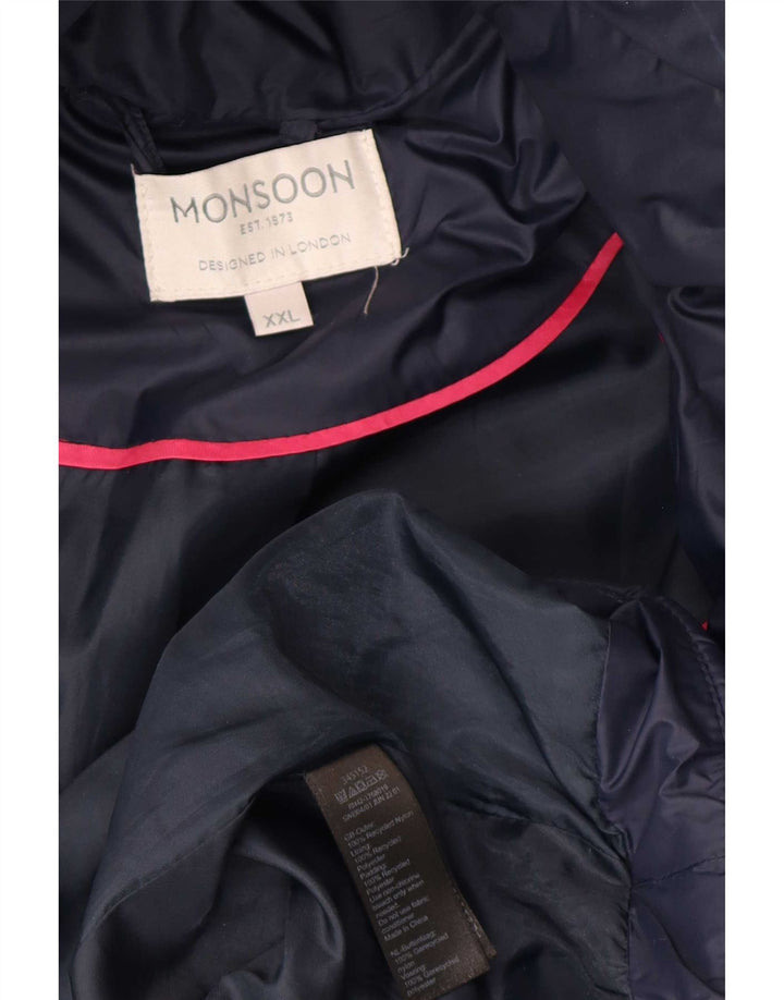 Monsoon Manteau matelassé surdimensionné à capuche pour femme UK 22 2XL Bleu marine Polyester