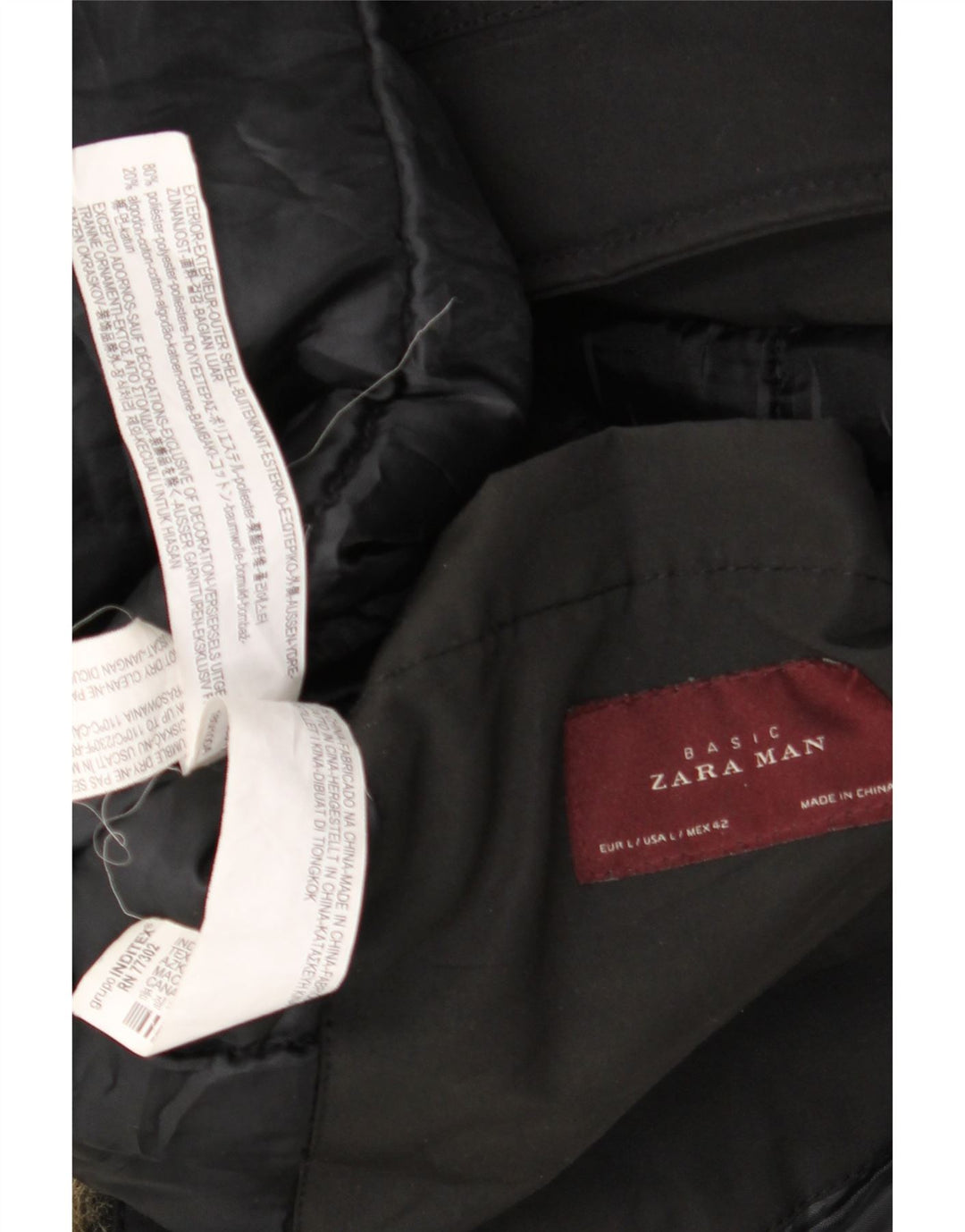 Zara Parka à capuche pour homme UK 40 Large Noir Coton