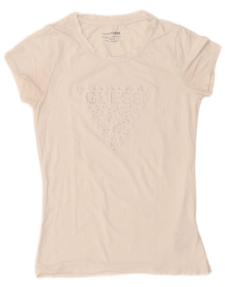 Guess T-shirt graphique pour femme UK 12 en coton blanc cassé moyen